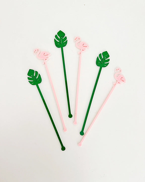 Pink/Green - Palm and Flamingo Stir Stick Set - Lucky Lemon Paper Co - Printfresh