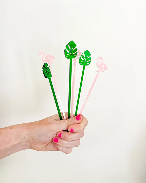 Pink/Green - Palm and Flamingo Stir Stick Set - Lucky Lemon Paper Co - Printfresh