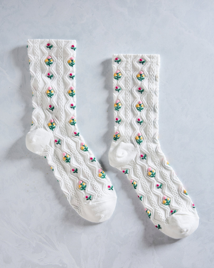 White - Romantic Floral Casual Socks - Tiepology - Printfresh