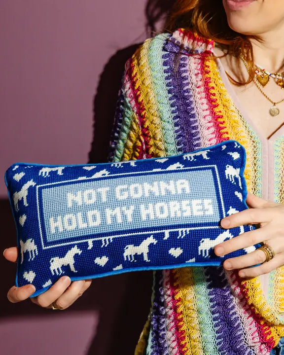 Royal Blue Combo - Hold My Horses Needlepoint Pillow - Furbish - Printfresh