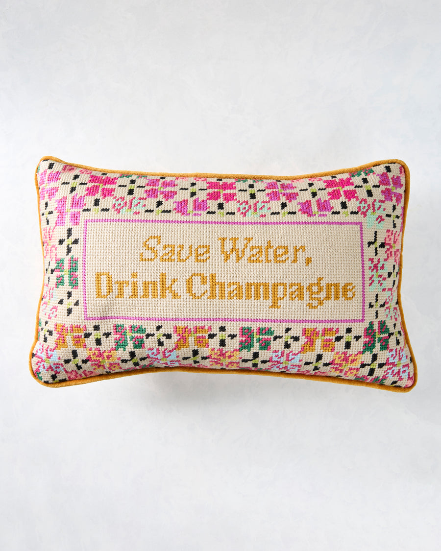 Ivory - Drink Champagne Needlepoint Pillow - Furbish Studio