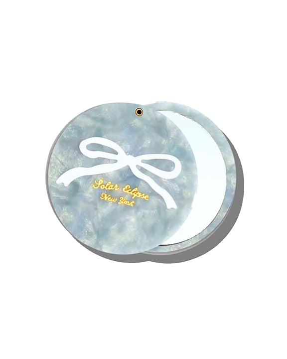 Solar Eclipse - Hand Painted Baby Blue Bow Compact Mirror - Baby Blue - Printfresh