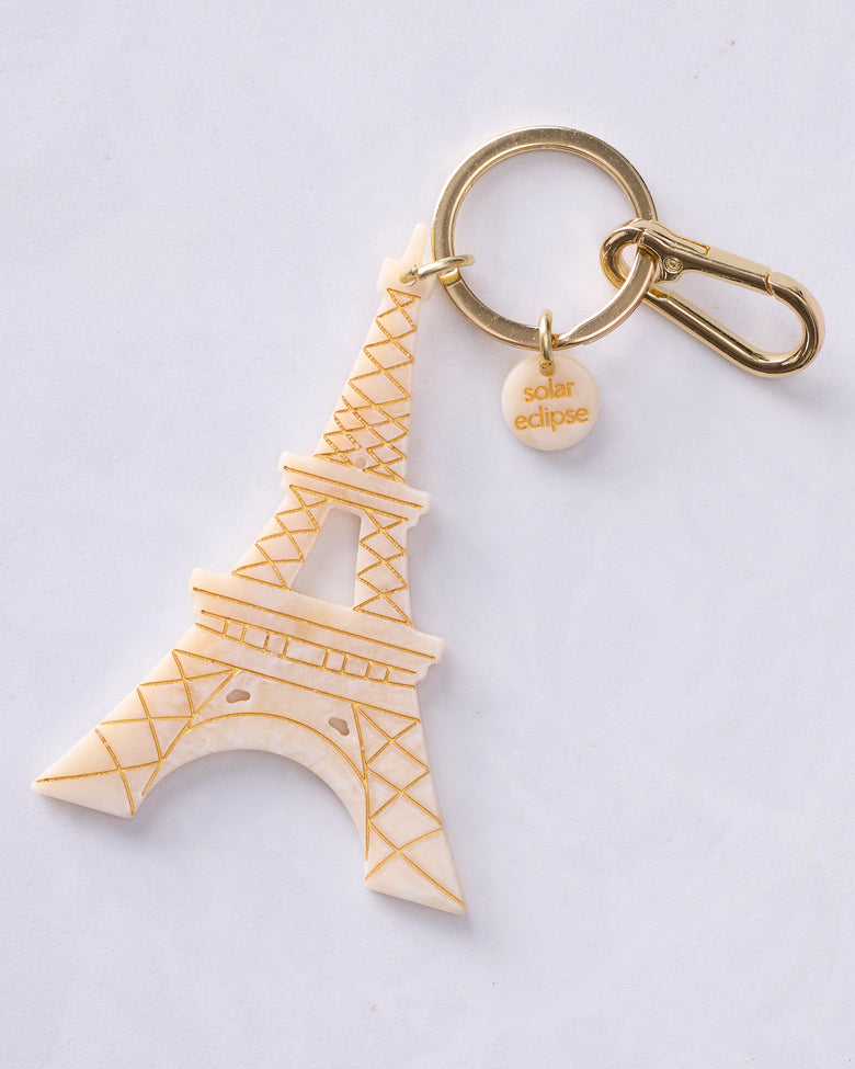 Solar Eclipse - Hand Painted Eiffel Tower Bag Charm + Keychain - Ivory - Printfresh