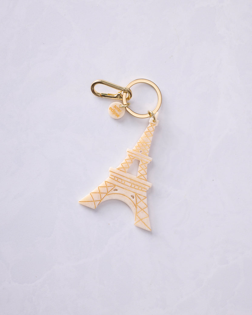Solar Eclipse - Hand Painted Eiffel Tower Bag Charm + Keychain - Ivory - Printfresh