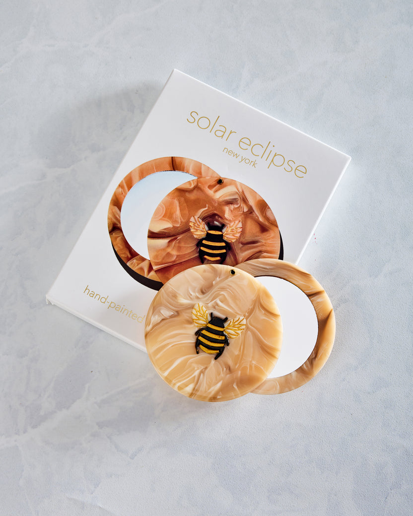 Honey Combo - Hand Painted Honey Bee Compact Mirror - Solar Eclipse - Printfresh