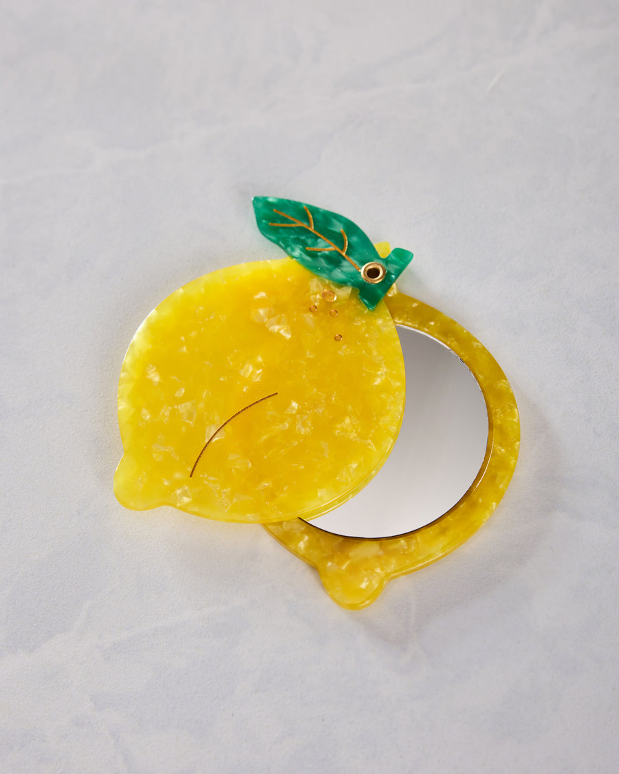 Yellow - Hand Painted Lemon Compact Mirror - Solar Eclipse - Printfresh