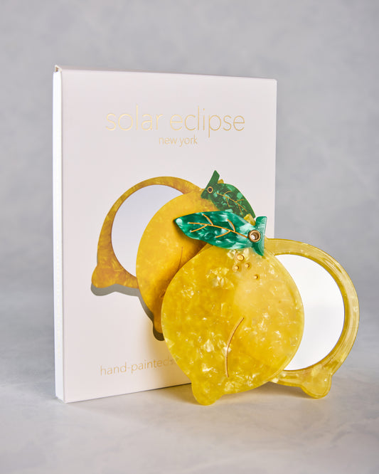 Yellow - Hand Painted Lemon Compact Mirror - Solar Eclipse - Printfresh