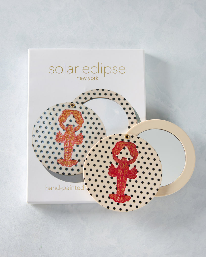Polka Dot Combo - Hand Painted Lobster Compact Mirror - Solar Eclipse