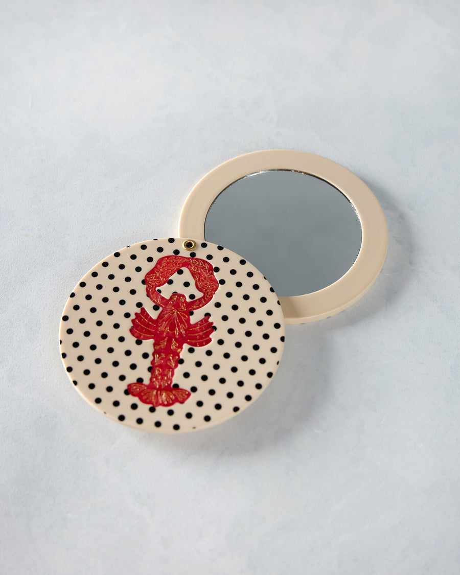 Polka Dot Combo - Hand Painted Lobster Compact Mirror - Solar Eclipse