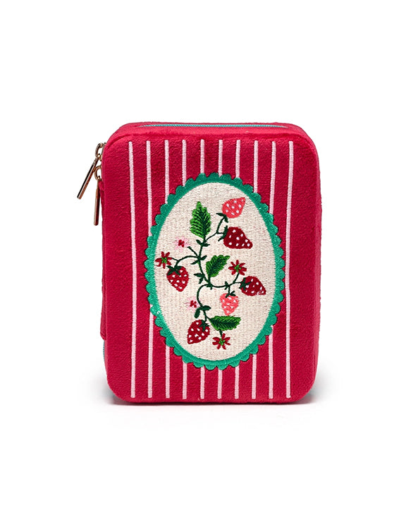Strawberry - Velvet Jewelry Zip Case - Living Royal - Printfresh