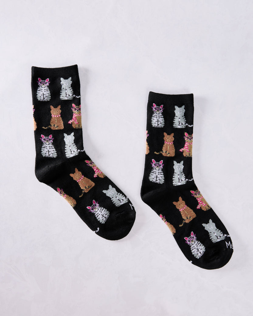 Black Combo - Studious Cats Bamboo Blend Crew Socks - Infinity Classics International Inc.