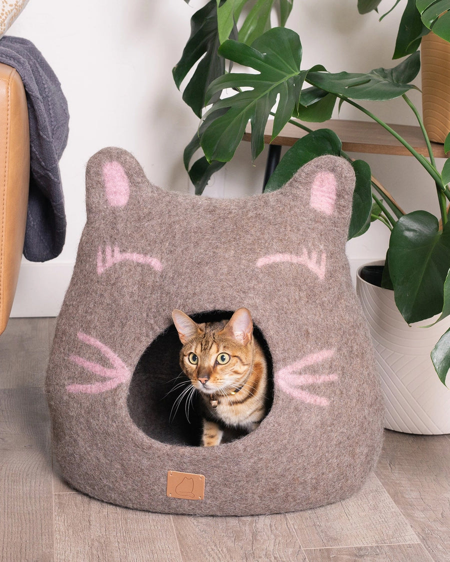 Taupe Combo - Girl Cat Wool Cat Bed - Fuzzy Cove - Printfresh