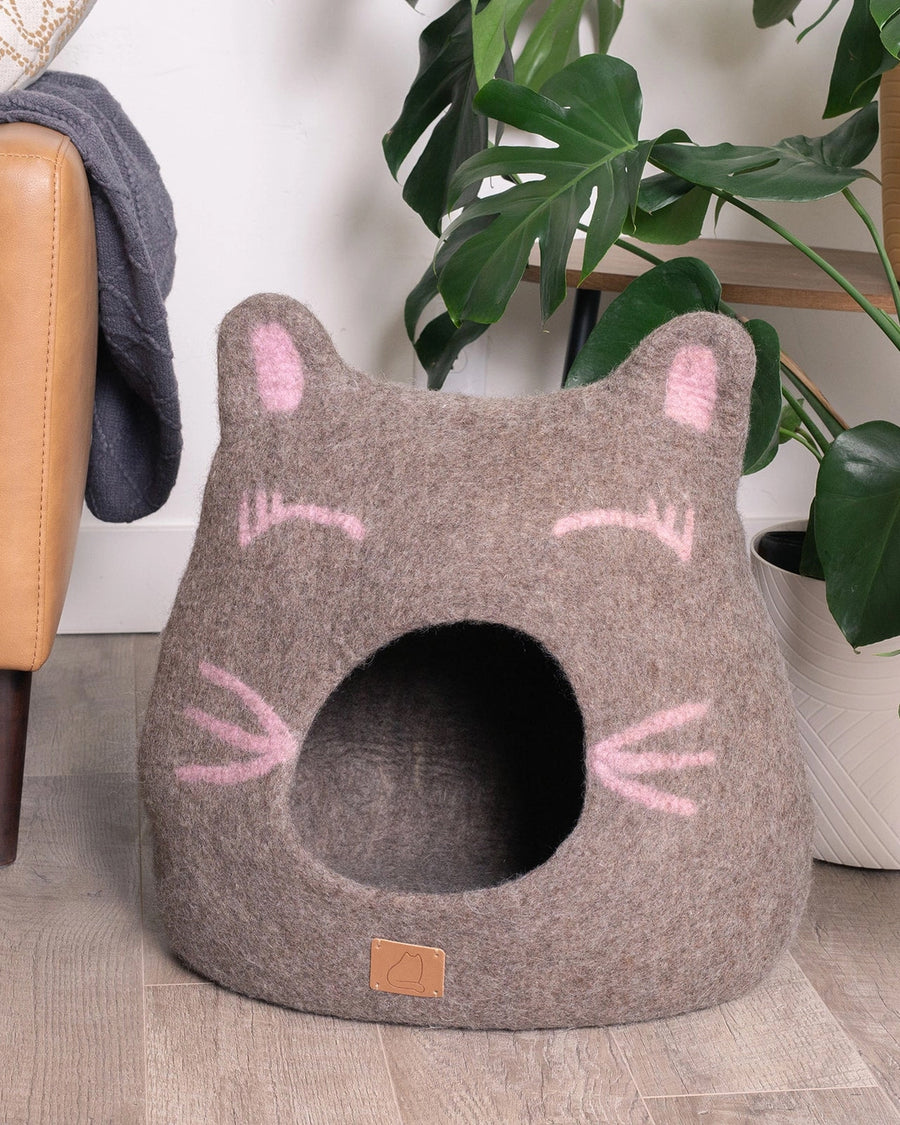 Taupe Combo - Girl Cat Wool Cat Bed - Fuzzy Cove - Printfresh