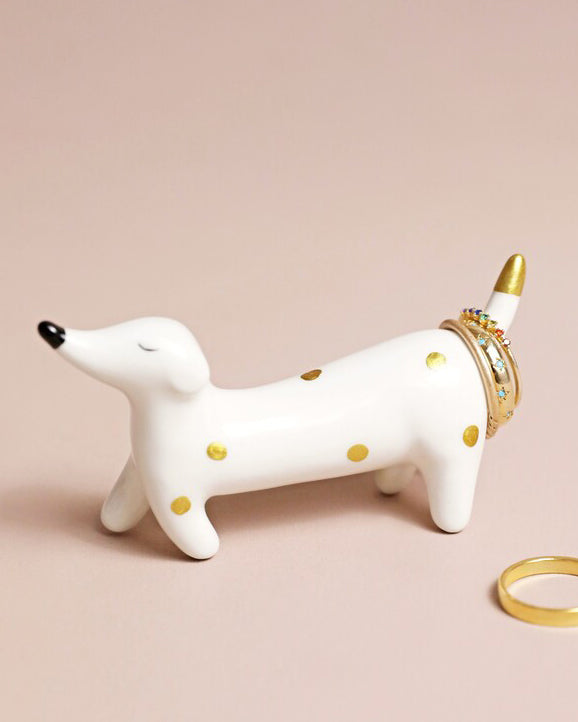 White Combo - Ceramic Sausage Dog Ring Holder - Lisa Angel - Printfresh