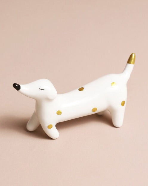 White Combo - Ceramic Sausage Dog Ring Holder - Lisa Angel - Printfresh