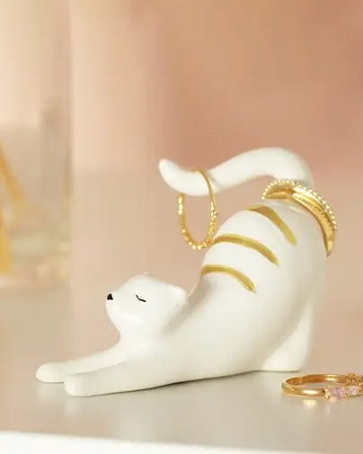 White Combo - Ceramic Stretching Cat Ring Holder - Lisa Angel - Printfresh