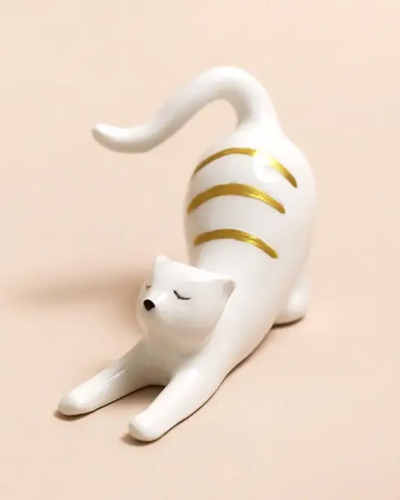 White Combo - Ceramic Stretching Cat Ring Holder - Lisa Angel - Printfresh