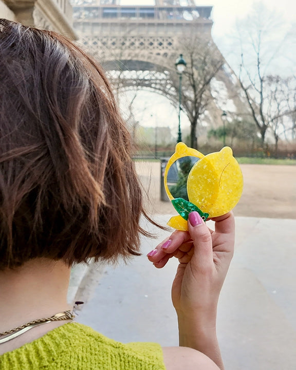 Yellow - Hand Painted Lemon Compact Mirror - Solar Eclipse - Printfresh