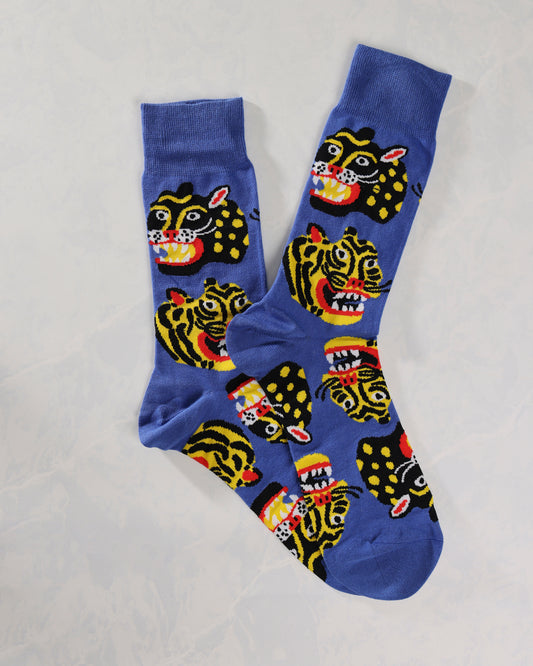 Blue Multi - Men's Wild Cat Socks - Yellow Owl Workshop