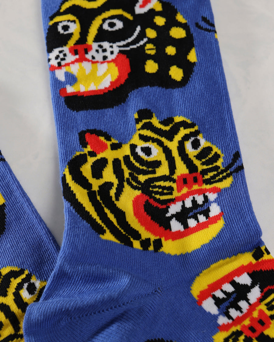 Blue Multi - Men's Wild Cat Socks - Yellow Owl Workshop