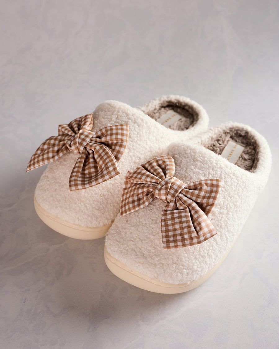 Maple Gingham - Fuzzy Bow Slippers - The Darling Effect - Printfresh
