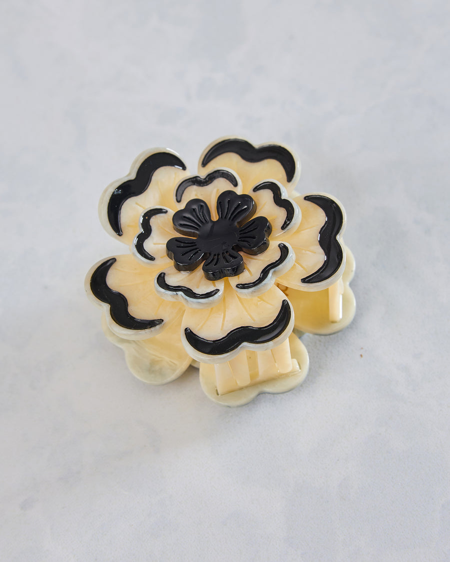 Black/White Combo - Hand Painted Origami Dianthus Flower Hair Clip - Solar Eclipse - Printfresh