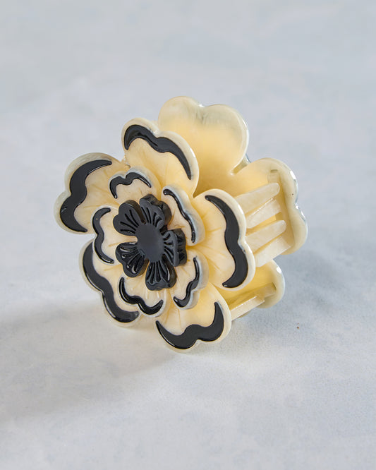 Black/White Combo - Hand Painted Origami Dianthus Flower Hair Clip - Solar Eclipse - Printfresh