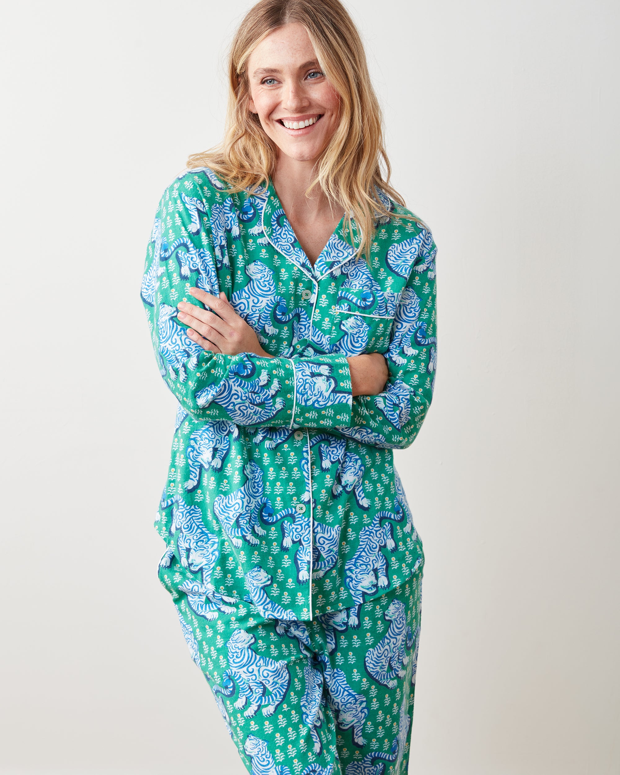 Tiger Queen - Flannel Long PJ Set - Jade - Printfresh