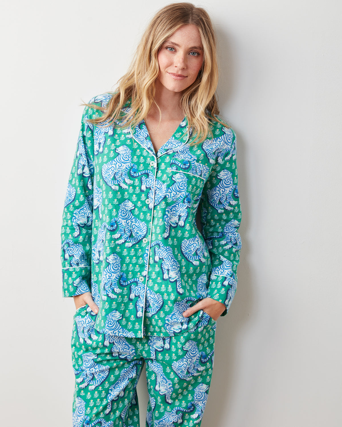 Tiger Queen - Lightweight Flannel Long PJ Set - Jade - Printfresh
