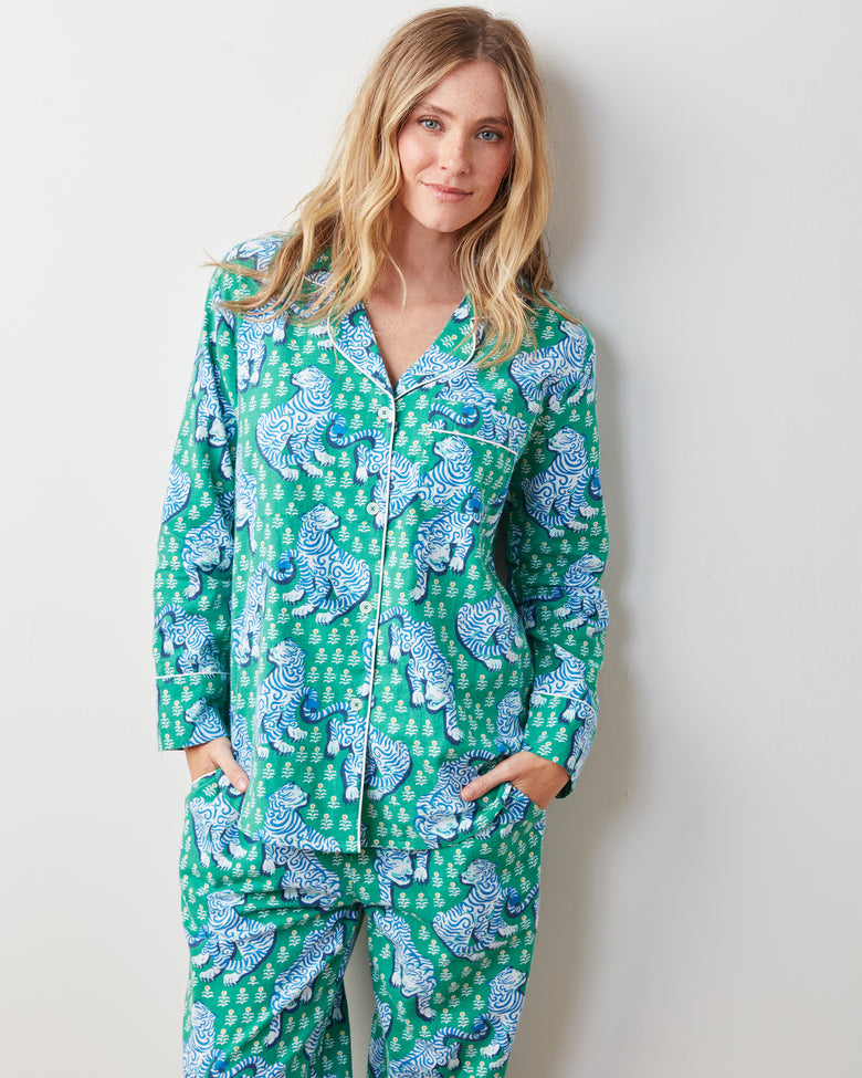 Tiger Queen - Lightweight Flannel Long PJ Set - Jade - Printfresh