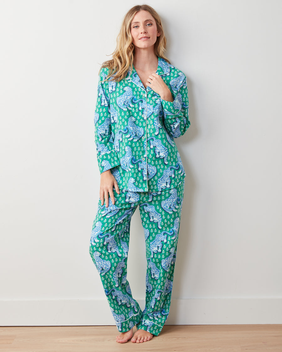 Tiger Queen - Lightweight Flannel Long PJ Set - Jade - Printfresh