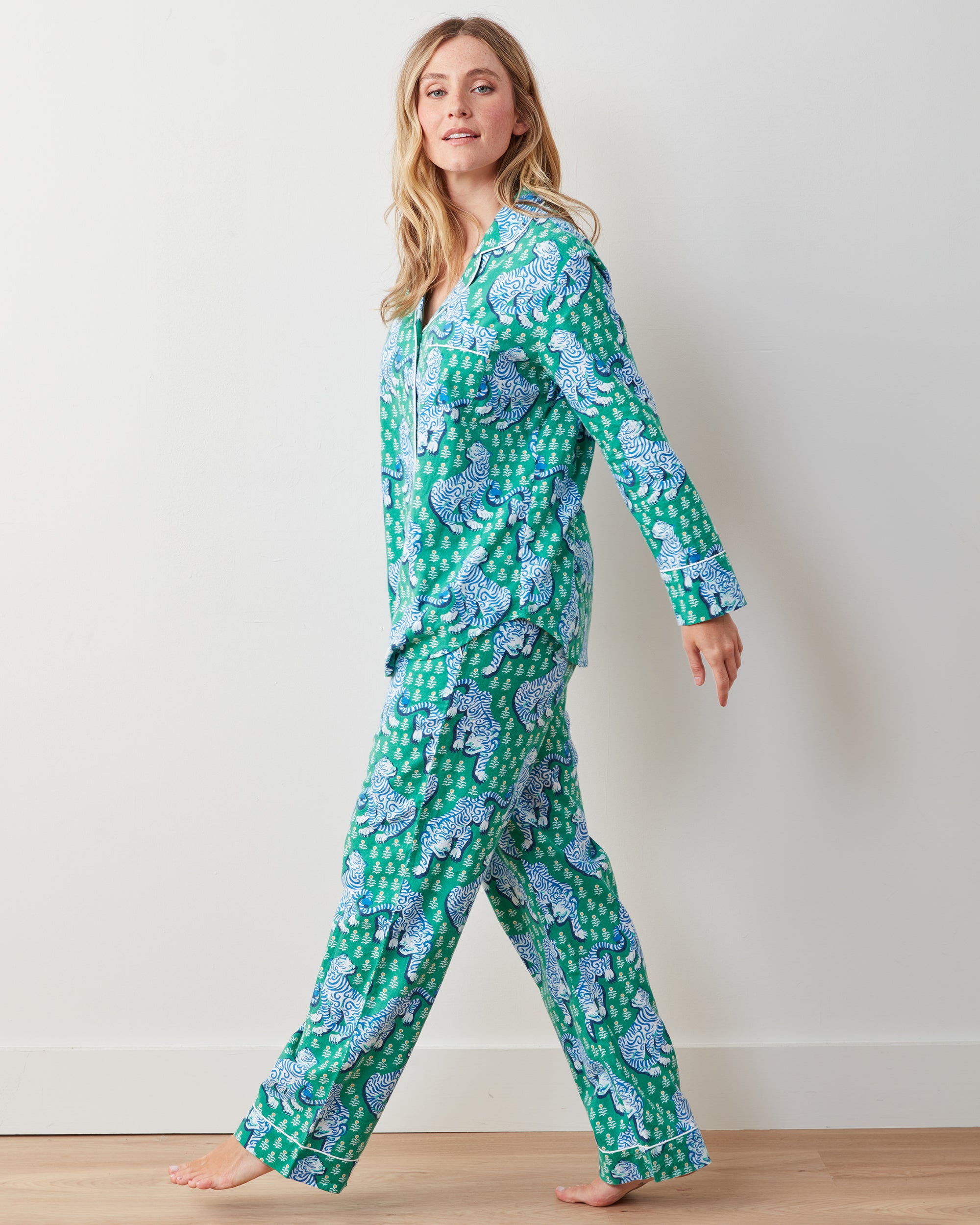 Tiger Queen - Flannel Long PJ Set - Jade - Printfresh