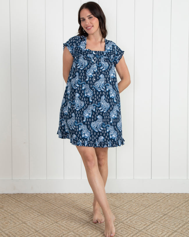 Tiger Queen - Pintuck Nightgown - Navy - Printfresh