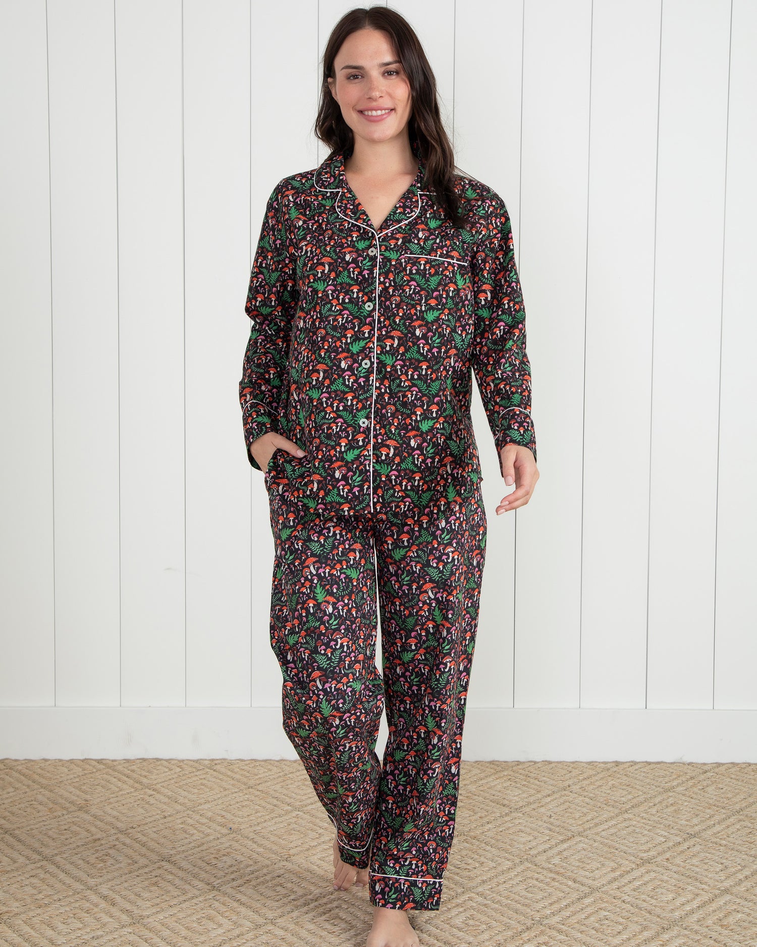 Toadstools - Organic Cotton Long Sleeve Pajama Set - Ink