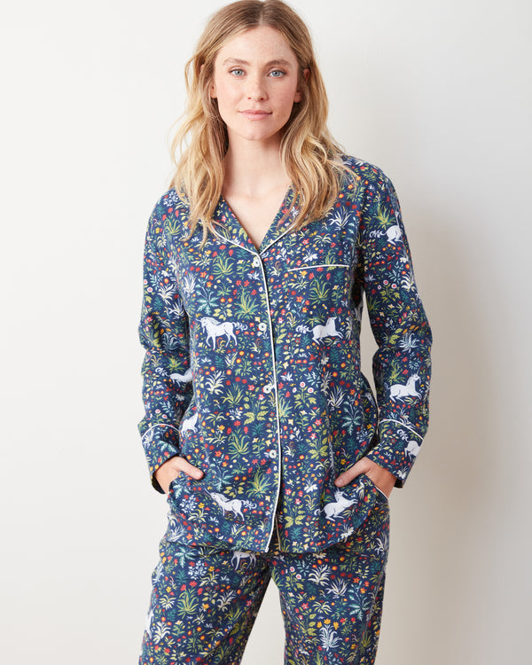 Unicorn's Garden - Lightweight Flannel Long PJ Set - Indigo - Printfresh