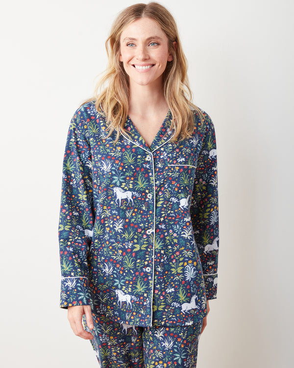 Unicorn's Garden - Lightweight Flannel Long PJ Set - Indigo - Printfresh