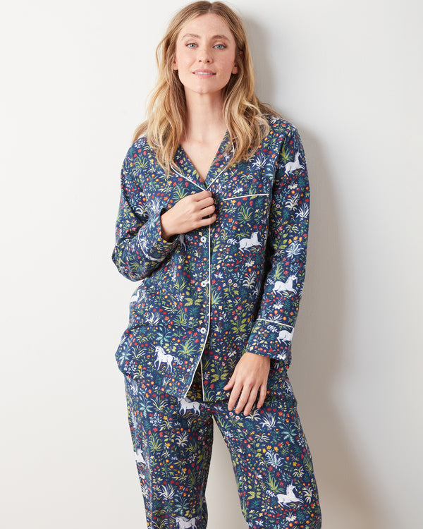 Unicorn's Garden - Lightweight Flannel Long PJ Set - Indigo - Printfresh