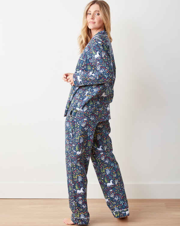 Unicorn's Garden - Lightweight Flannel Long PJ Set - Indigo - Printfresh