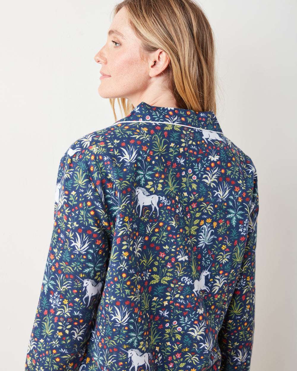 Unicorn's Garden - Lightweight Flannel Long PJ Set - Indigo - Printfresh