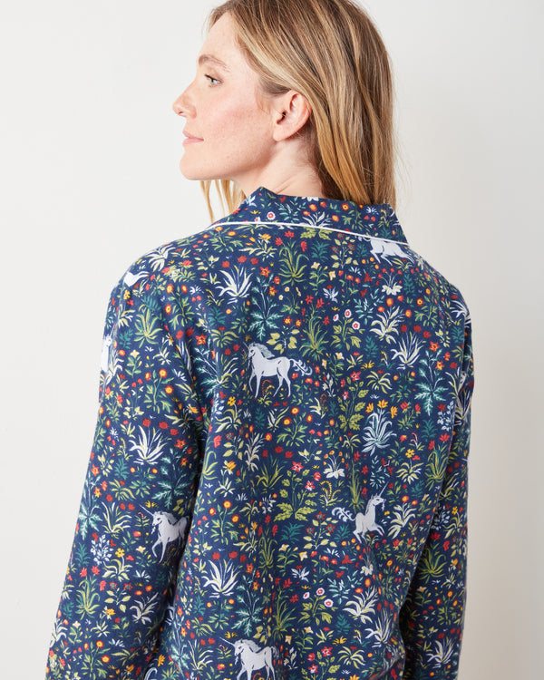 Unicorn's Garden - Lightweight Flannel Long PJ Set - Indigo - Printfresh