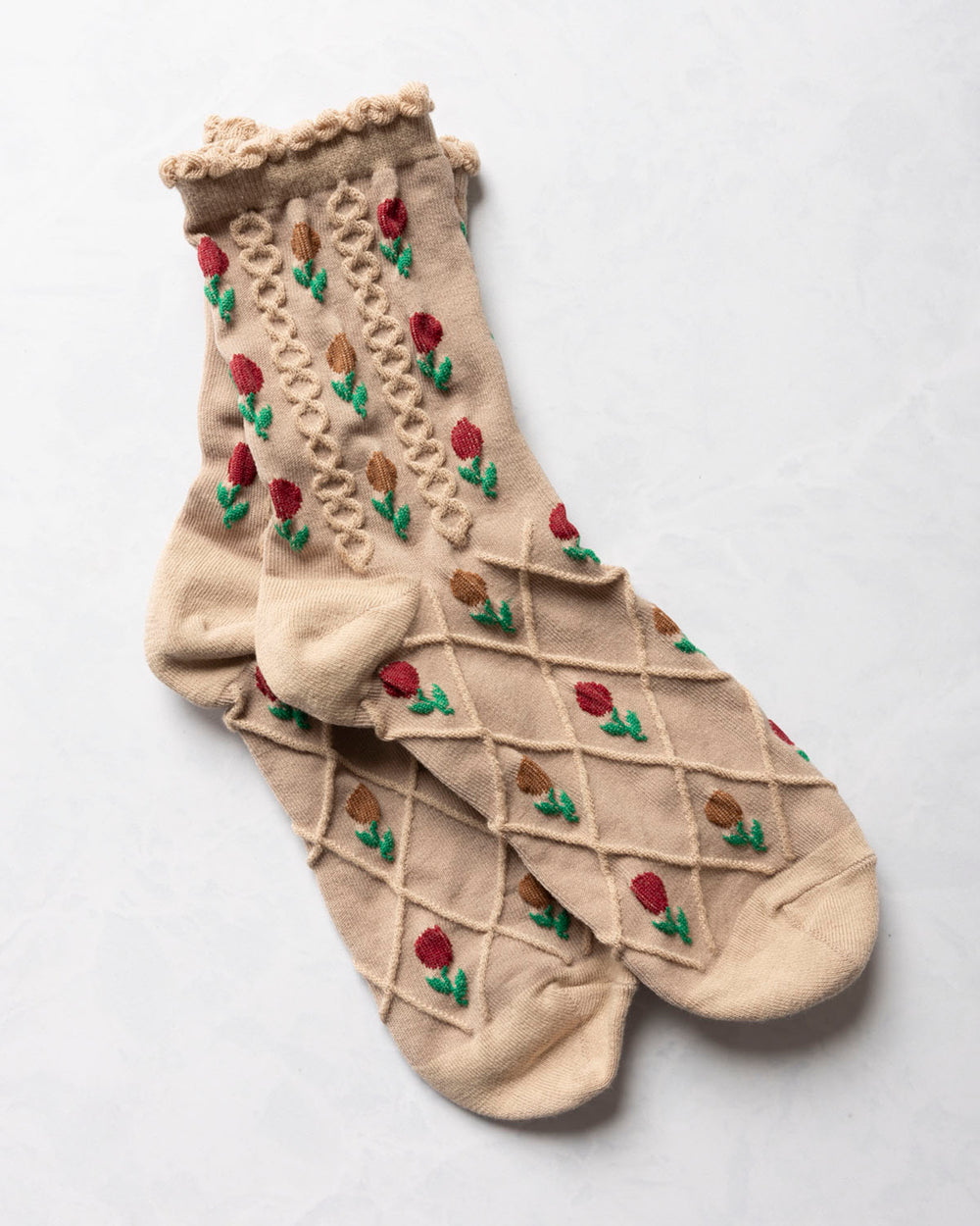 Mocha Tulip Flower Casual Socks - Tieplogy - Printfresh