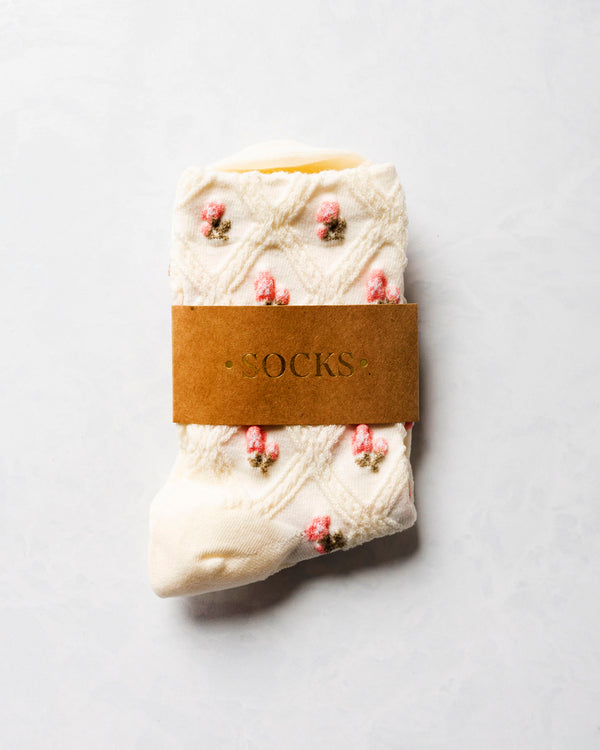 Cream Floral Casual Socks - Tiepology - Printfresh