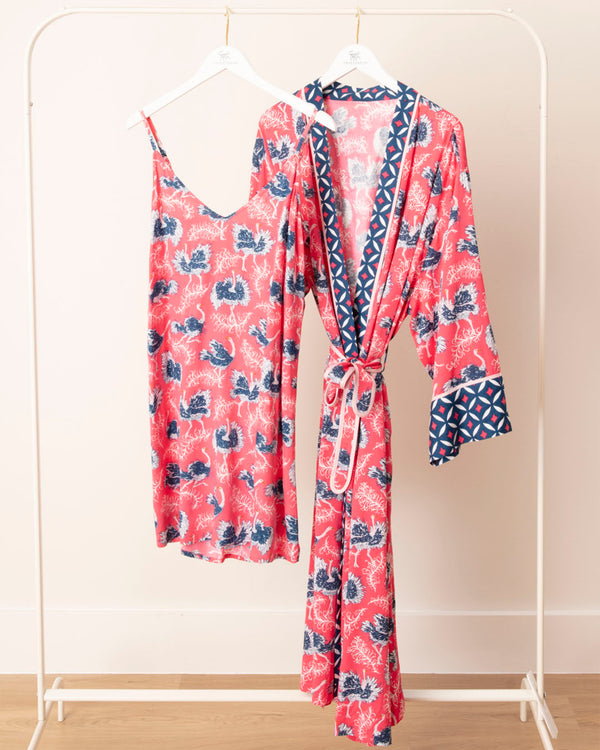 Ostrich dance - Satin Robe & Satin Chic To Sleep Shortie - Fancy Pink - Printfresh