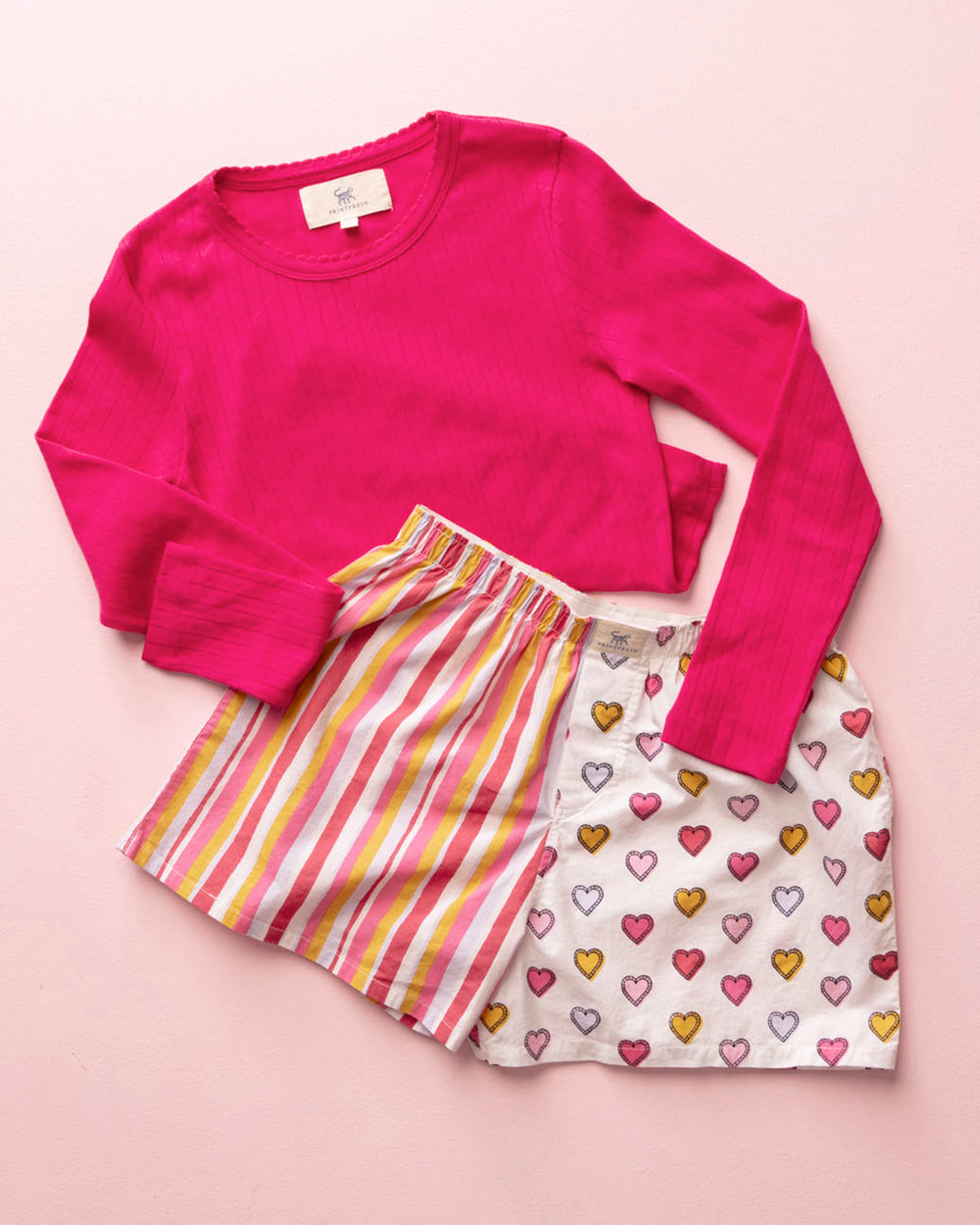 Candy Hearts Stripe - Boyfriend Boxer & Pointelle Long Sleeve - Multi - Printfresh