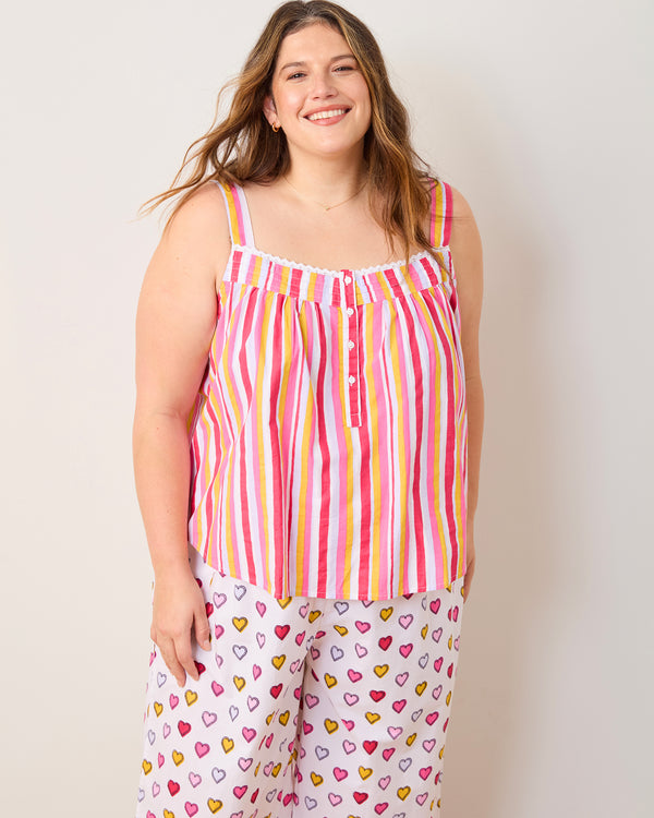 Candy Hearts Stripe - Back To Bed Cropped Pant Set - Candy Cloud - Printfresh