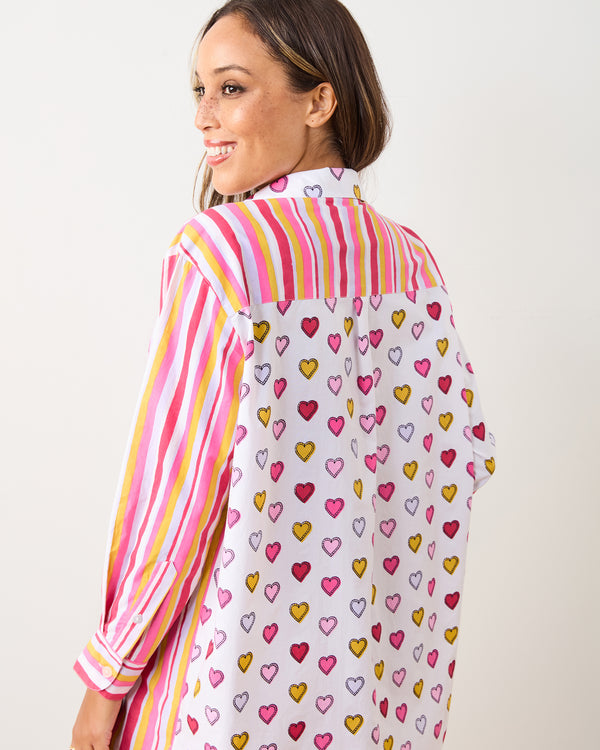 Candy Hearts Stripe - Everyday Button Down - Candy Cloud - Printfresh