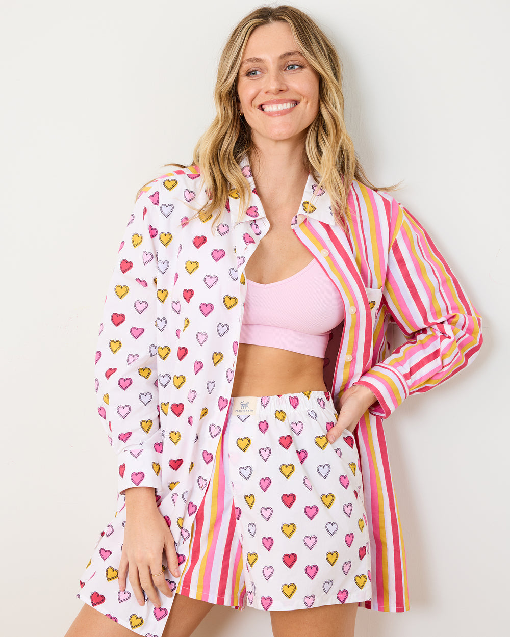 Candy Hearts Stripe - Everyday Button Down & Boyfriend Boxer - Candy Cloud - Printfresh