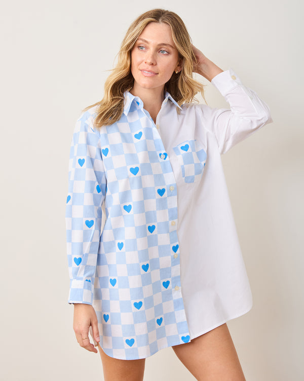 Checkered Hearts - Everyday Button Down - Blue Eyes - Printfresh