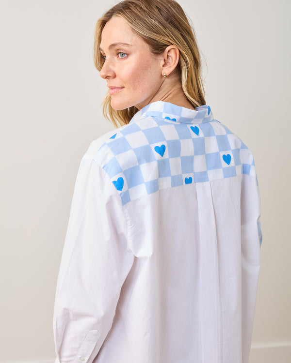 Checkered Hearts - Everyday Button Down - Blue Eyes - Printfresh