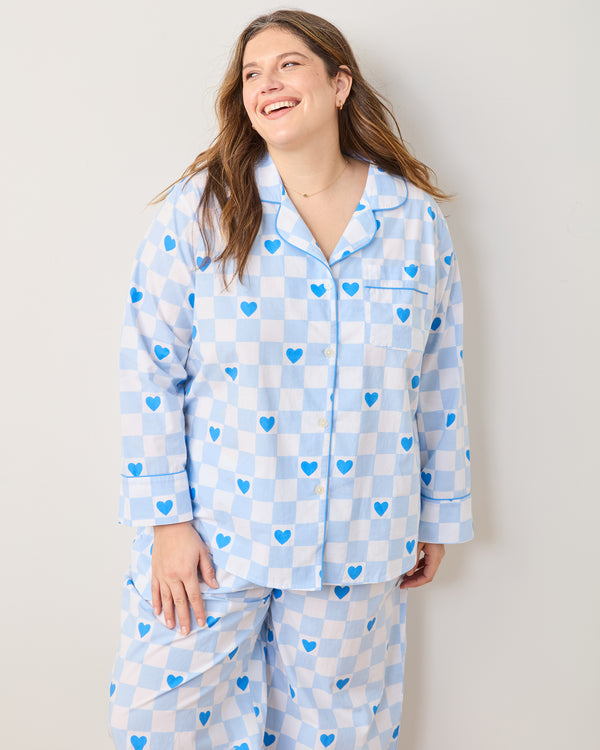 Checkered Hearts - Long PJ Set - Blue Eyes - Printfresh